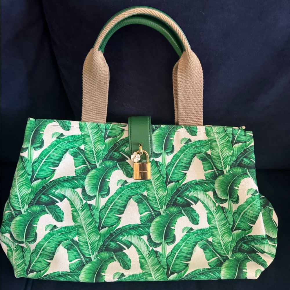 Dolce & Gabanna Green Leaf Print Tote Bag